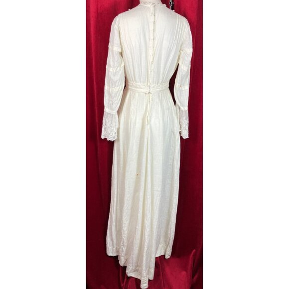 Tall C 1908 Fancy Lace Linen Dress Summer Edwardian Bell Sleeve - Picture 4 of 12